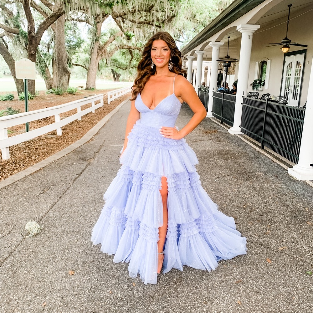 Periwinkle Sherri Hill. Tag size 16, altered on the sides to fit a 12/14.